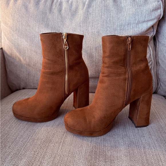 Shoes - Brown Suede Ankle Boots 4inch heel